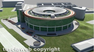 Viterbo - Polonord - Il rendering della megastruttura dietro al tribunale