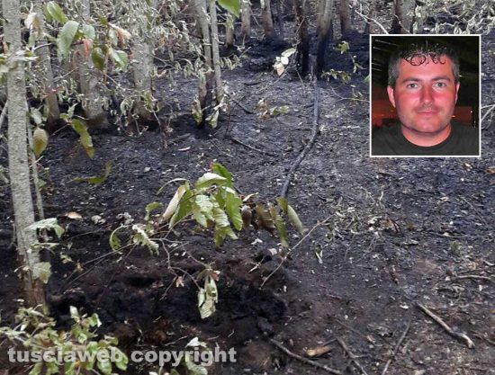 L'incendio in località Fiescole, nel riquadro Danilo Camilli
