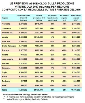 Le previsioni di Assoenologia sulla produzione vitivinicola 2017