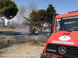 Montalto di Castro - L'incendio a ridosso dell'Aurelia