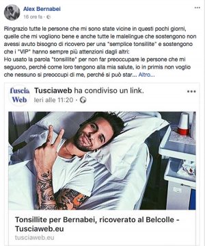 Viterbo - Il post di Alessio Bernabei dall'ospedale 