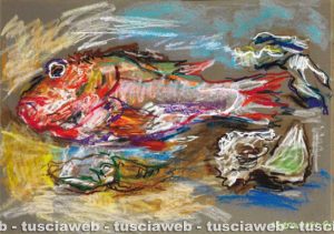 Pesce e ostriche 1995 - Una delle opere di Rudolf Kortokraks rubate a Tuscania