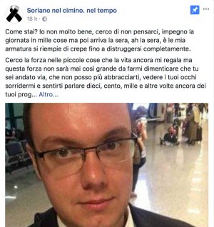 Il saluto, postato su Facebook, della mamma di Simone Ricci