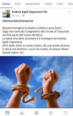 Il post di Andrea Egidi su Facebook