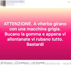 Viterbo - Furti nelle auto - La denuncia su Facebook