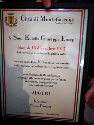 Montefiascone - Festeggiata suor Eulalia che ha compiuto cento anni 