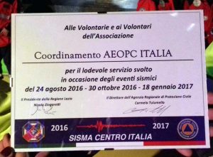 Sacripanti di Aeopc Italia riceve un attestato di benemerenza