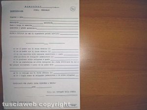 Viterbo - La scheda personale che gli ebrei erano costretti a compilare