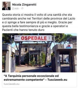 Il post di Nicola Zingaretti sulla sua pagina Facebook