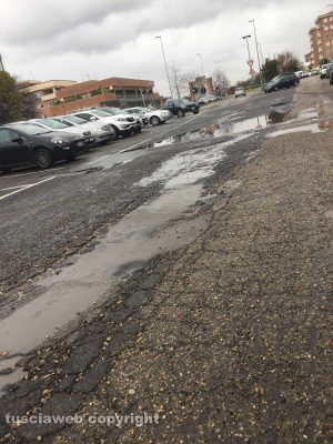 Viterbo - Buche e asfalto rovinato a largo dell'Università