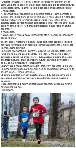 Il saluto dell'Atletica Scandiano a Davide