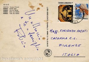 Cartolina di Fabrizio De André al colonnello Vincenzo Rosati