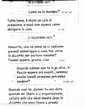 Delitto di Santa Lucia - I messaggi tra Ermanno Fieno e la sorella Anna Rita del 30 ottobre e 11 dicembre 2017