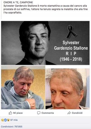 La fake news sulla morte di Sylvester Stallone