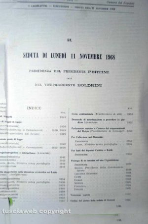 La prima pagina del documento parlamentare del 1968