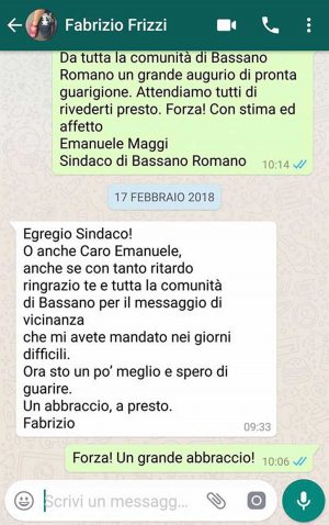 Gli ultimi messaggi tra Fabrizio Frizzi e il sindaco di Bassano Romano Emanuele Maggi