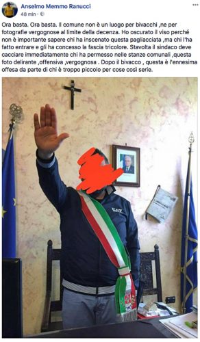 Tarquinia - Saluto fascista in comune - Il post Facebook di Anselmo Ranucci (Pd)