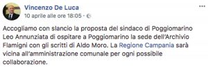 Aldo Moro, il messaggio del governatore della Campania Vincenzo De Luca sull'archivio Flamigni