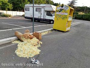 Viterbo - Peluche sventrato davanti alla primaria della Quercia