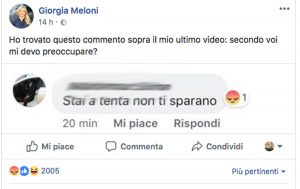 Il post sul profilo di Giorgia Meloni