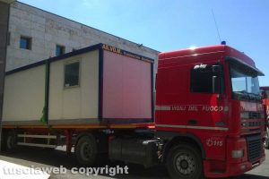 Viterbo - Il container nella nuova caserma dei vigili del fuoco