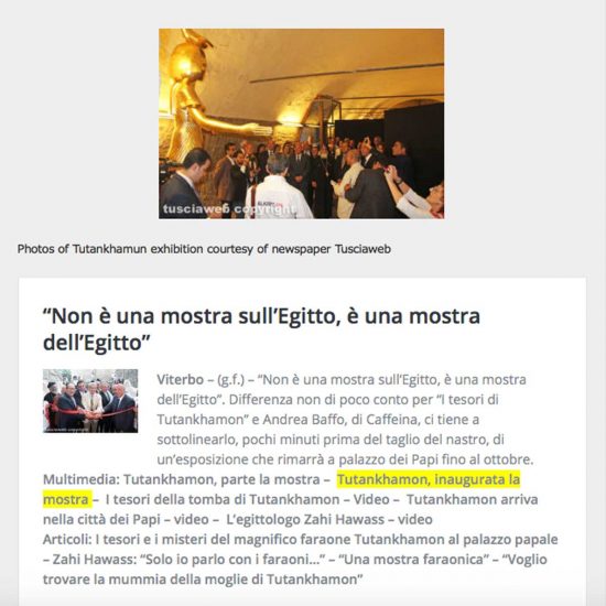 La mostra viterbese su Tutankhamen sul sito egiziano Wataninet