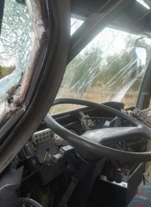 Viterbo - Tuscanese - Braccio meccanico colpisce un pullman Cotral