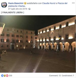 Il post su Facebook di Paolo Bianchini su piazza del Comune libera dalle auto