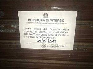 Un locale chiuso dalla questura di Viterbo