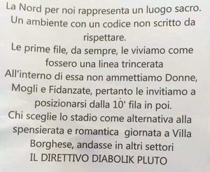 Roma - Il volantino trovato sugli spalti della curva nord all'Olimpico