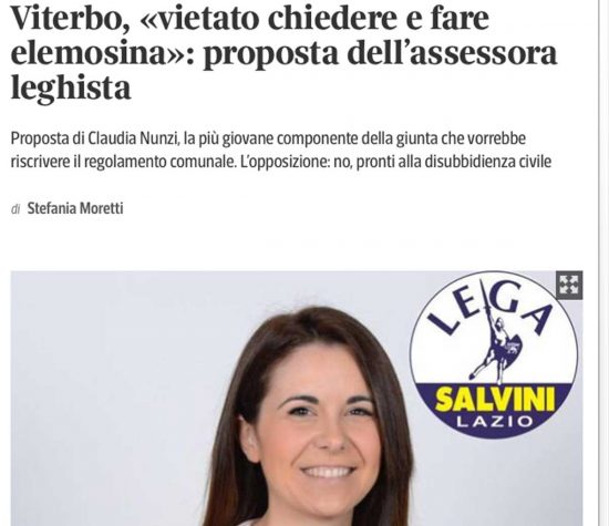 Accattonaggio - La proposta di Claudia Nunzi sul Corriere della Sera