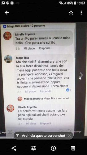 Gli insulti a Chiara Bordi su Facebook