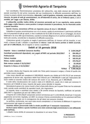 Tarquinia - Il documento a firma del presidente dell'università Agraria Sergio Borzacchi