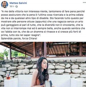 Miss Italia - Il post del ministro dell'Interno Matteo Salvini per Chiara Bordi