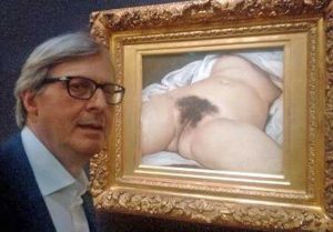 La foto di Sgarbi con il nudo di Courbet