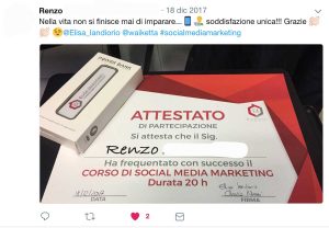 Corsi di digital marketing di Elisa Iandiorio - Il tweet di uno studente