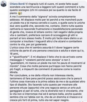La risposta di Chiara Bordi