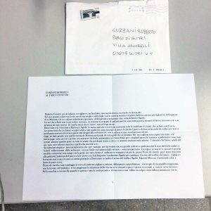 Sutri - La lettera minatoria indirizzata a Roberto Corzani