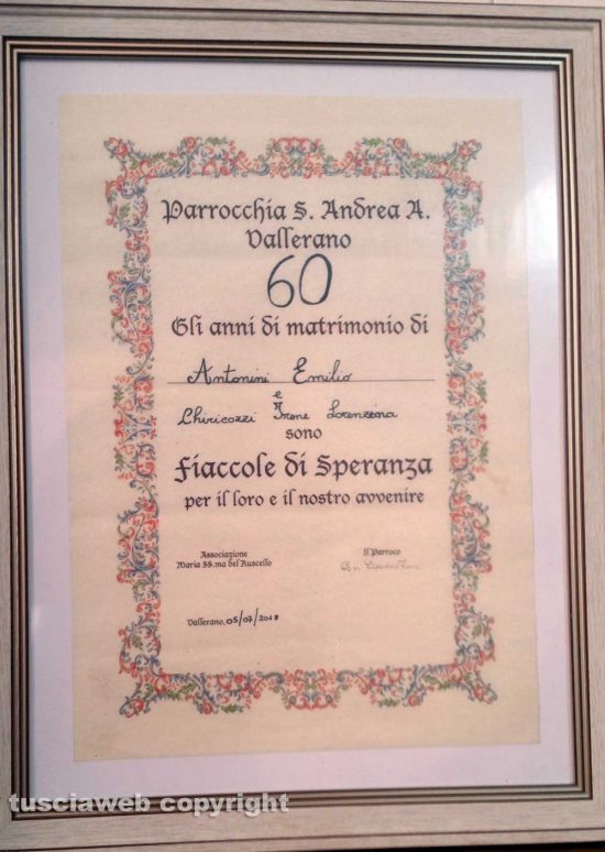 Vallerano - 60 anni di matrimonio per Emilio Antonini e Irene Lorenzina Chiricozzi 