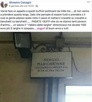 Il post su Facebook del fabbro di Sutri