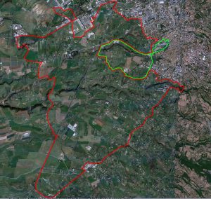 Viterbo - In rosso l'area da sottoporre a vincolo, in verde quella esistente