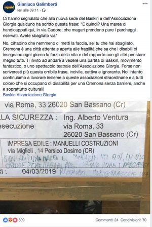 Cremona - Post su Facebook del sindaco 