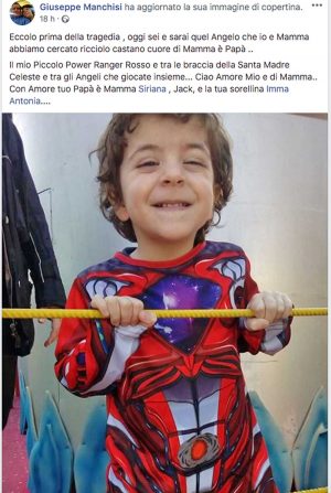 Il posto su Facebook del padre di Gianlorenzo Manchisi