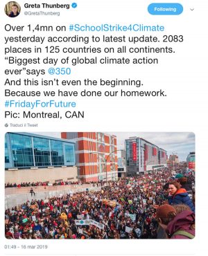 Il tweet di Greta Thunberg