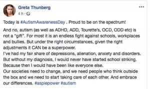 Il post di Greta Thunberg sull'autismo 