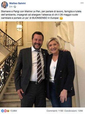 Post di Matteo Salvini su incontro con Marine Le Pen