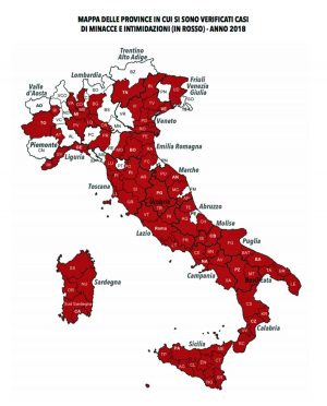 Amministratori sotto tiro - In rosso le province con casi di minacce e intimidazioni nel 2018