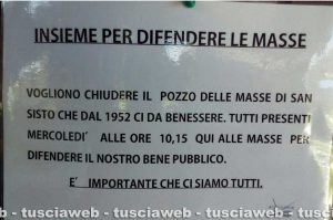 Sit-in di protesta contro la chiusura delle Masse di San Sisto - Il cartello che invita alla protesta