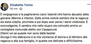 Violenza di gruppo - Il post della ministra Trenta