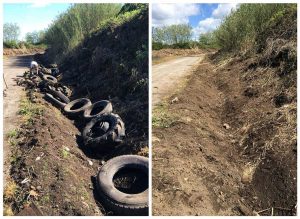Gli pneumatici abbandonati sulla via Francigena